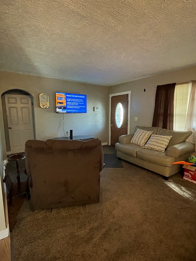 living room with a healthy amount of sunlight and a textured ceiling