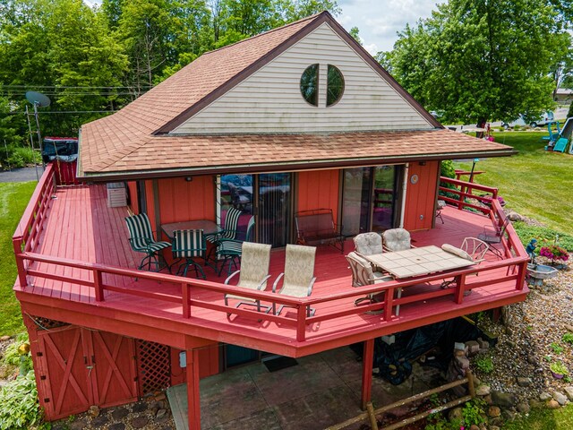 7326 State Route 19 Unit 47-48, Mount Gilead, OH 43338 - wooden terrace featuring a lawn