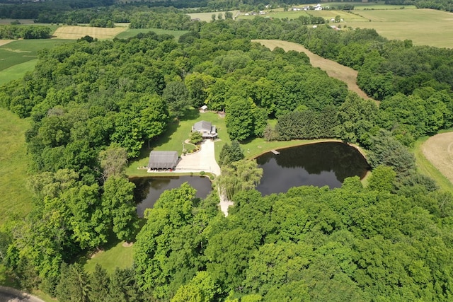 bird's eye view with a water view and a rural view