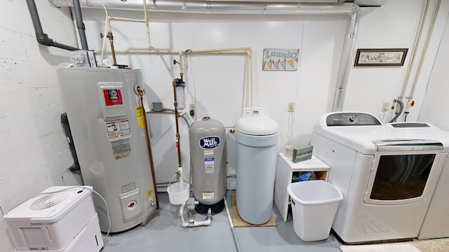 laundry room featuring water heater and washing machine and dryer