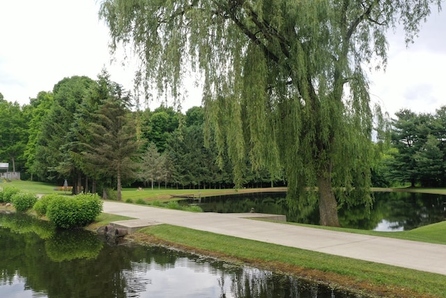 surrounding community featuring a yard and a water view