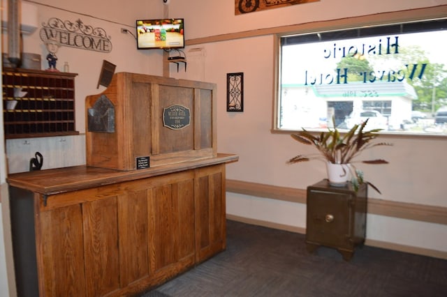 bar with dark parquet floors