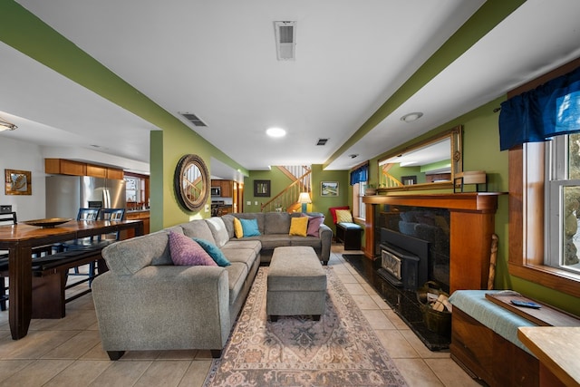 view of tiled living room