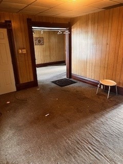 67 S Gamble St, Shelby, OH 44875 - hallway featuring carpet flooring and wooden walls