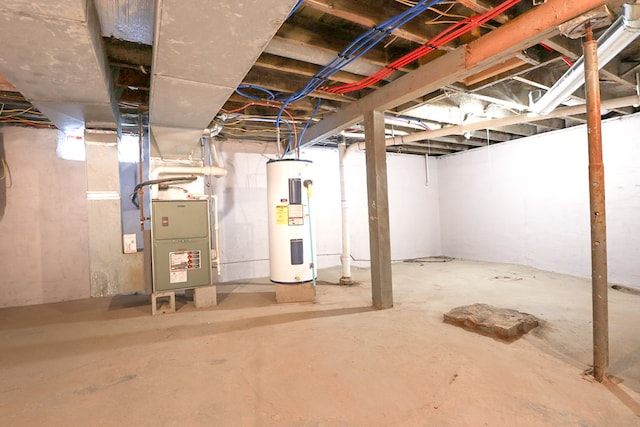 unfinished basement with water heater