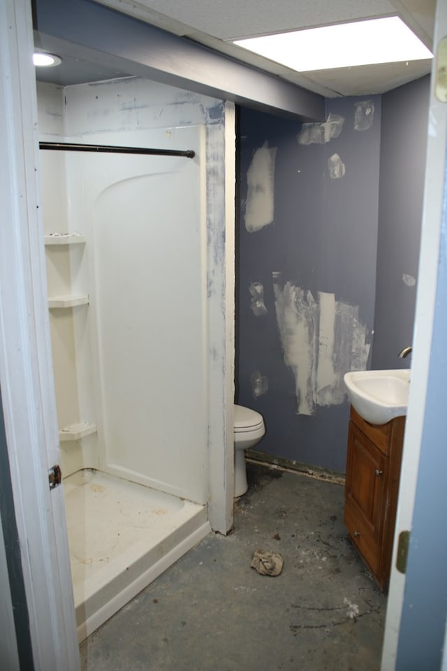 1192 Burger Ave, Mansfield, OH 44906 - full bathroom with a stall shower, vanity, toilet, and concrete flooring