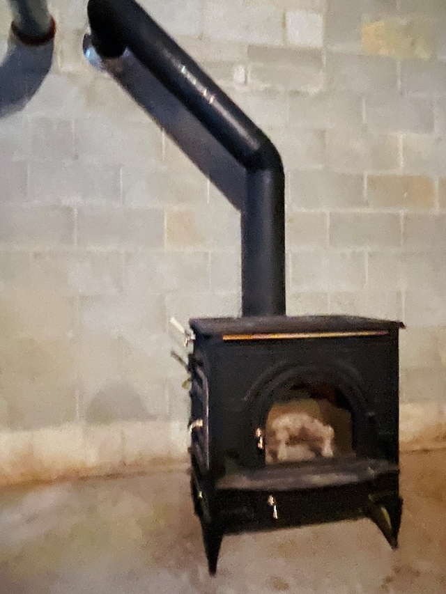 room details with a wood stove
