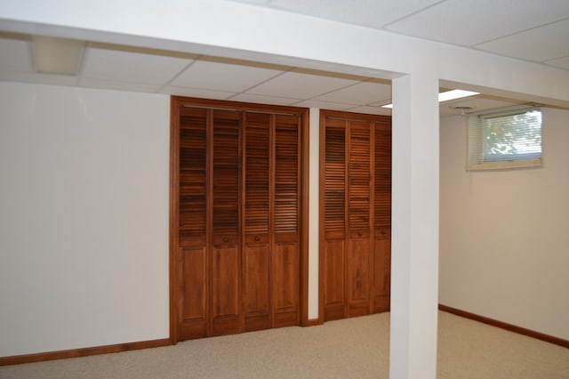 interior space featuring light colored carpet