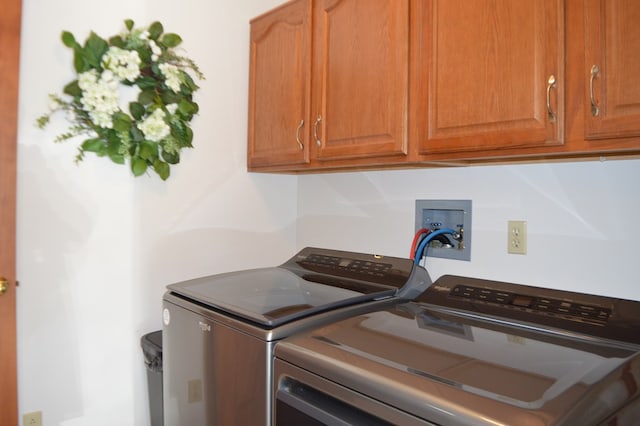 laundry room featuring cabinets and washing machine and dryer