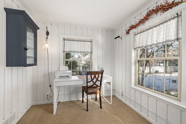 view of carpeted office space