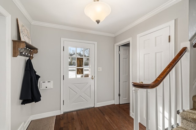 interior space with dark hardwood / wood-style flooring and crown molding