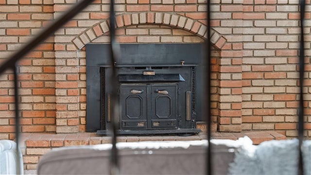 interior details featuring a wood stove