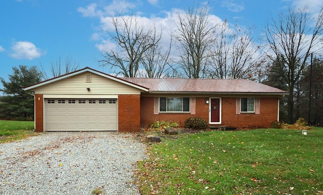 ranch-style house with a garage and a front yard