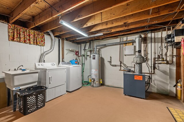 2055 Random Dr, Mansfield, OH 44904 - unfinished basement featuring separate washer and dryer, gas water heater, and a heating unit