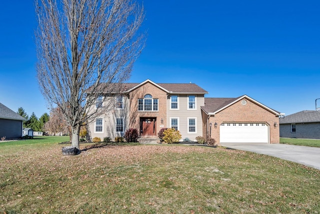 view of front facade featuring a garage and a front lawn