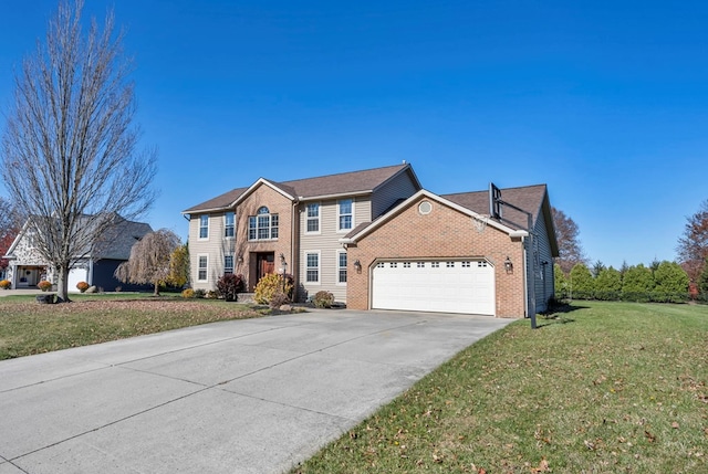 front facade featuring a front yard and a garage