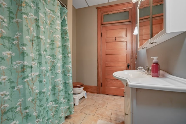 38 E Main St, Shelby, OH 44875 - full bath with vanity, tile patterned flooring, and curtained shower