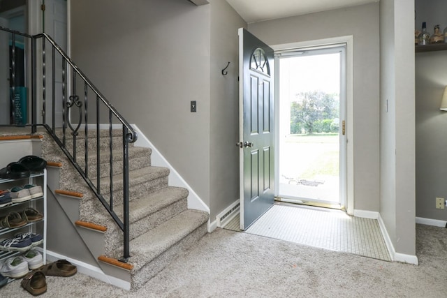 468 Clearview Rd, Mansfield, OH 44907 - carpeted foyer featuring stairway and baseboards