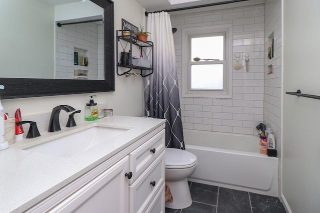 468 Clearview Rd, Mansfield, OH 44907 - full bathroom featuring tile patterned floors, vanity, and shower / bathtub combination with curtain