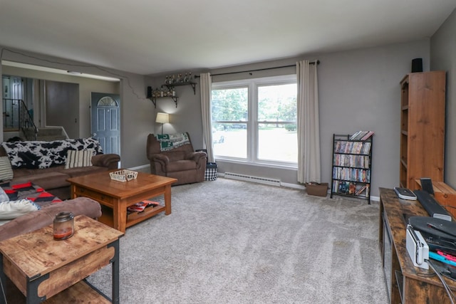 468 Clearview Rd, Mansfield, OH 44907 - carpeted living room featuring a baseboard radiator and baseboards