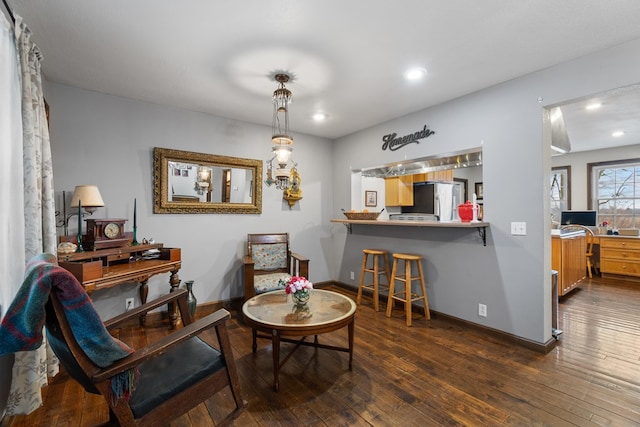 living area with dark wood-type flooring