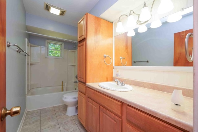 18373 Bentwood Dr, Doylestown, OH 44230 - bathroom featuring vanity, tub / shower combination, tile patterned flooring, and a chandelier