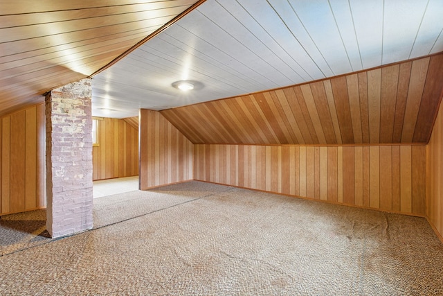 16.5 Monroe Ave, Shelby, OH 44875 - additional living space featuring carpet, wooden walls, ornate columns, lofted ceiling, and wood ceiling