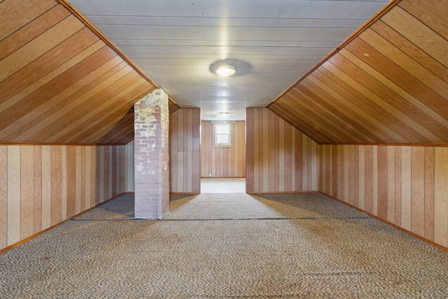 16.5 Monroe Ave, Shelby, OH 44875 - bonus room featuring carpet, lofted ceiling, wallpapered walls, and wood ceiling