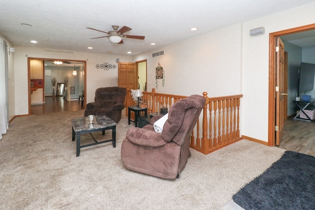 1321 W Hanley Rd, Mansfield, OH 44904 - living area featuring ceiling fan, carpet flooring, recessed lighting, and baseboards