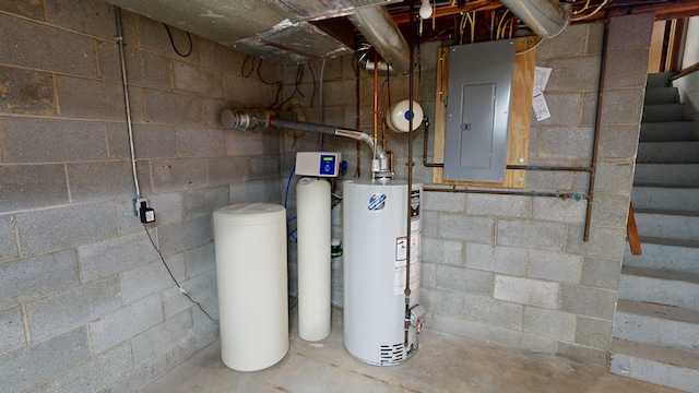 utility room with water heater and electric panel