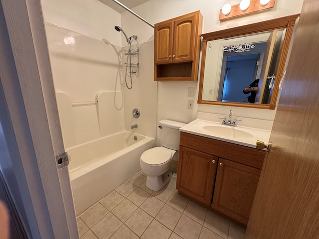 full bathroom with toilet, tile patterned flooring,  shower combination, and vanity