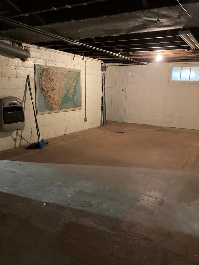 basement with heating unit