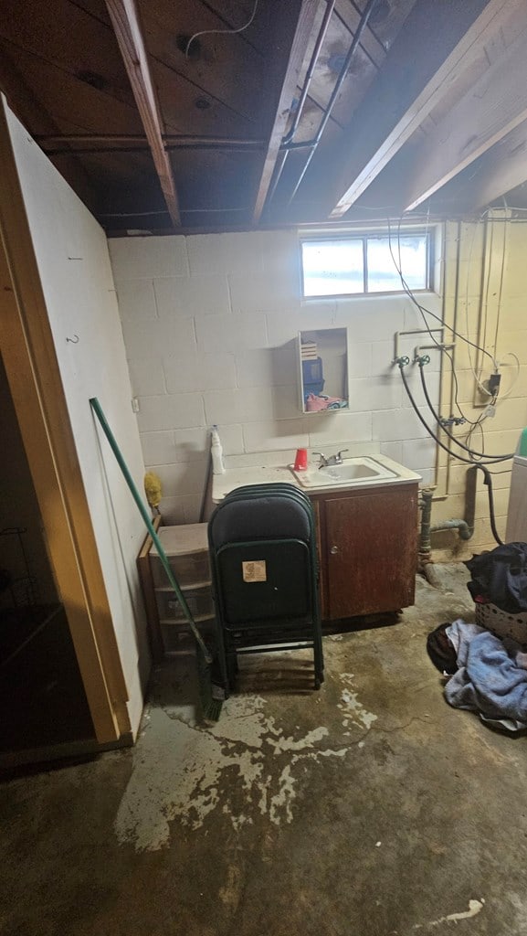 basement with sink