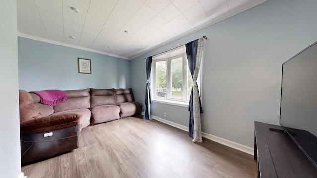 12 W Park Dr, Shelby, OH 44875 - living room with ornamental molding, wood finished floors, and baseboards