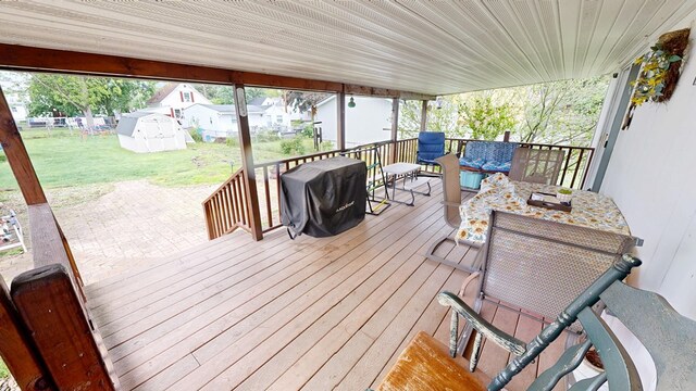 12 W Park Dr, Shelby, OH 44875 - wooden terrace featuring a yard and a grill