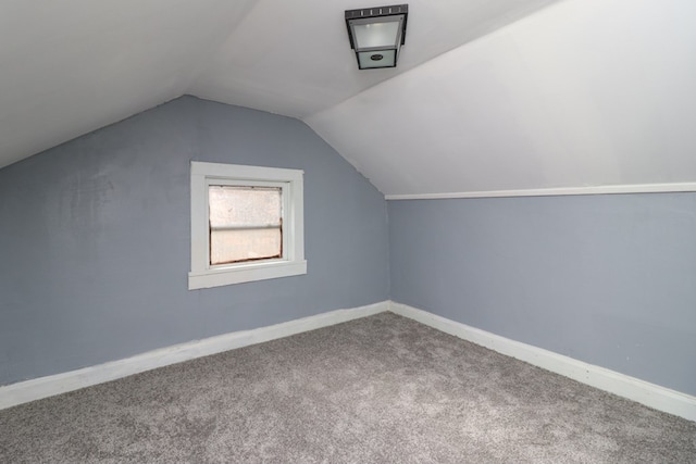 additional living space featuring lofted ceiling and carpet floors