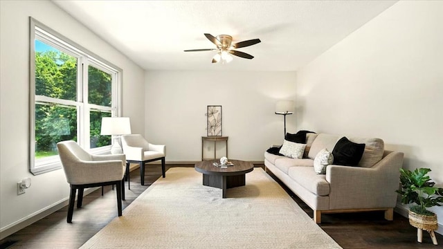3306 Township Rd Unit 221, Marengo, OH 43334 - living area with a ceiling fan and dark wood-style floors