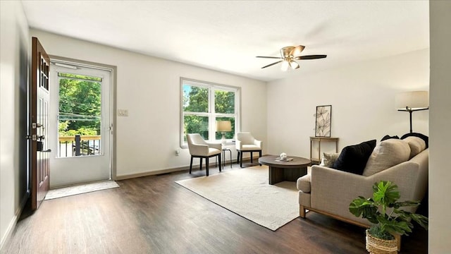 3306 Township Rd Unit 221, Marengo, OH 43334 - living area featuring plenty of natural light, wood finished floors, and a ceiling fan