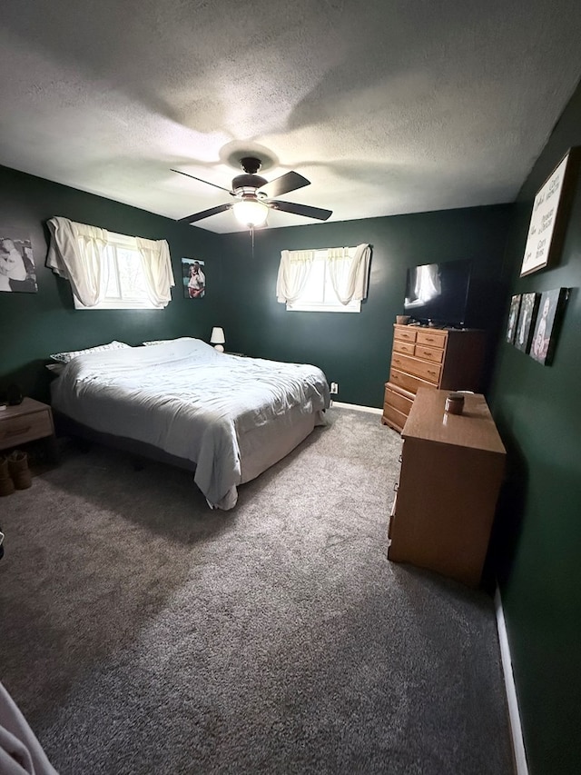 108 Melcher Blvd, Bucyrus, OH 44820 - bedroom featuring carpet floors, multiple windows, a textured ceiling, a ceiling fan, and baseboards