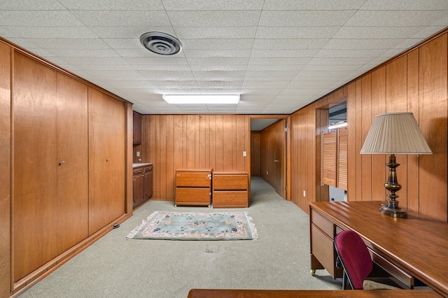 interior space featuring wooden walls