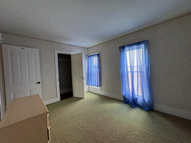 3649 Nazor Rd, Crestline, OH 44827 - unfurnished bedroom with crown molding, carpet flooring, and a closet