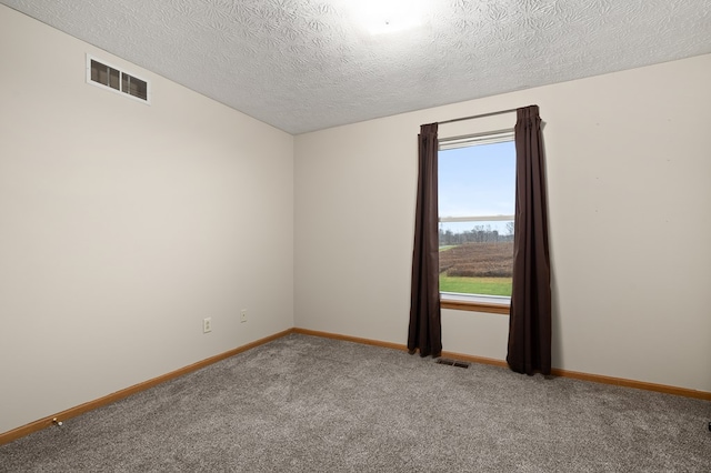 empty room featuring carpet and a textured ceiling