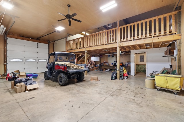 garage featuring ceiling fan