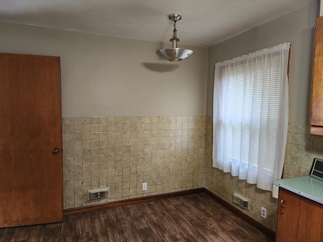 unfurnished dining area featuring dark wood-type flooring