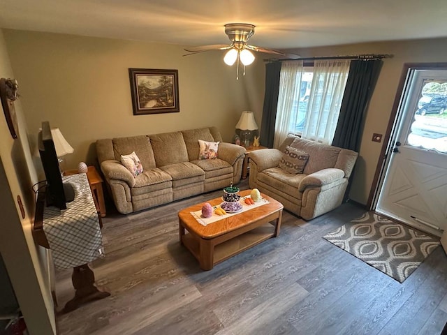1690 Evergreen Ave W, Mansfield, OH 44905 - living room featuring wood finished floors and a ceiling fan
