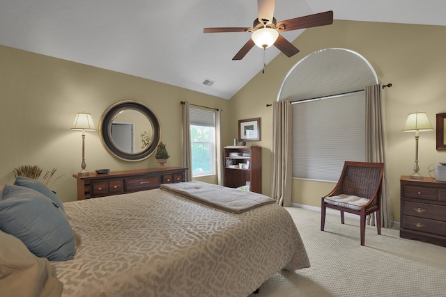 810 Whippoorwill Ln, Mansfield, OH 44906 - carpeted bedroom featuring a ceiling fan and high vaulted ceiling