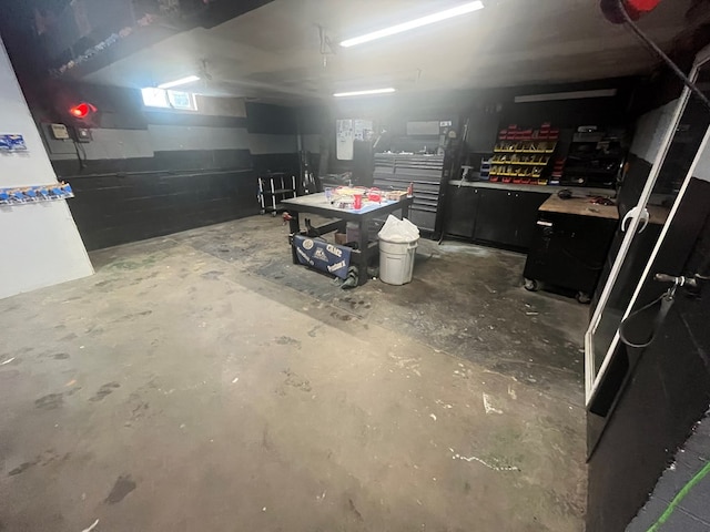 basement featuring a workshop area