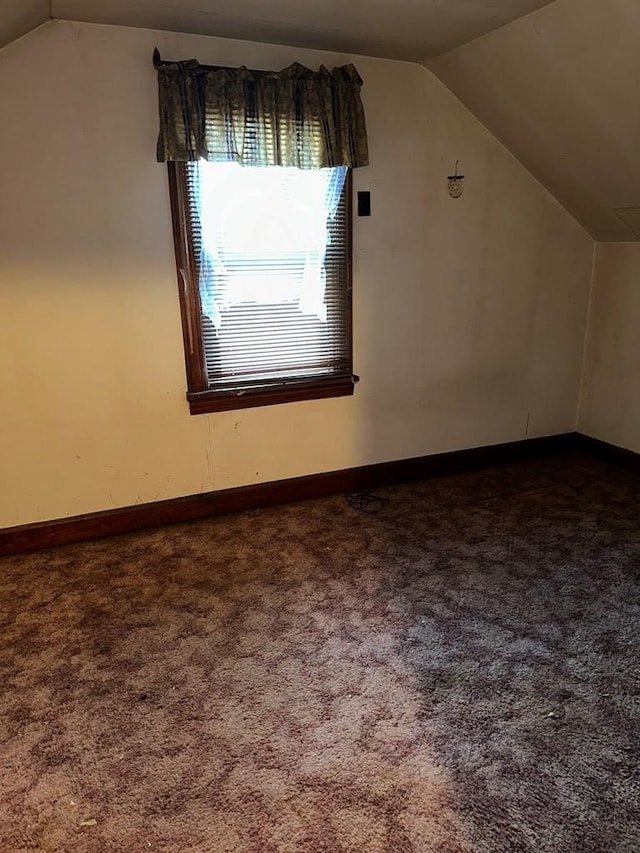 bonus room featuring carpet flooring, baseboards, and lofted ceiling