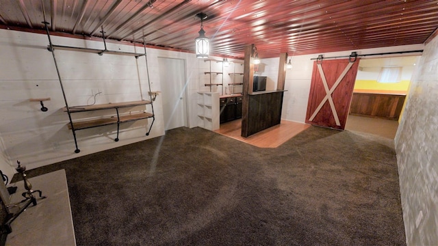 basement with a barn door