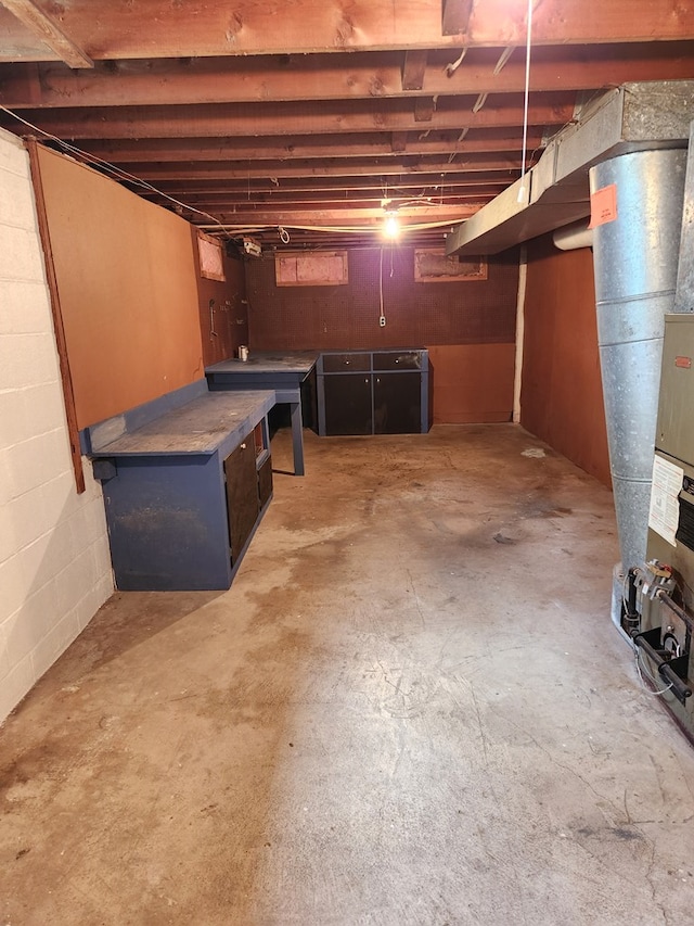 basement featuring heating unit